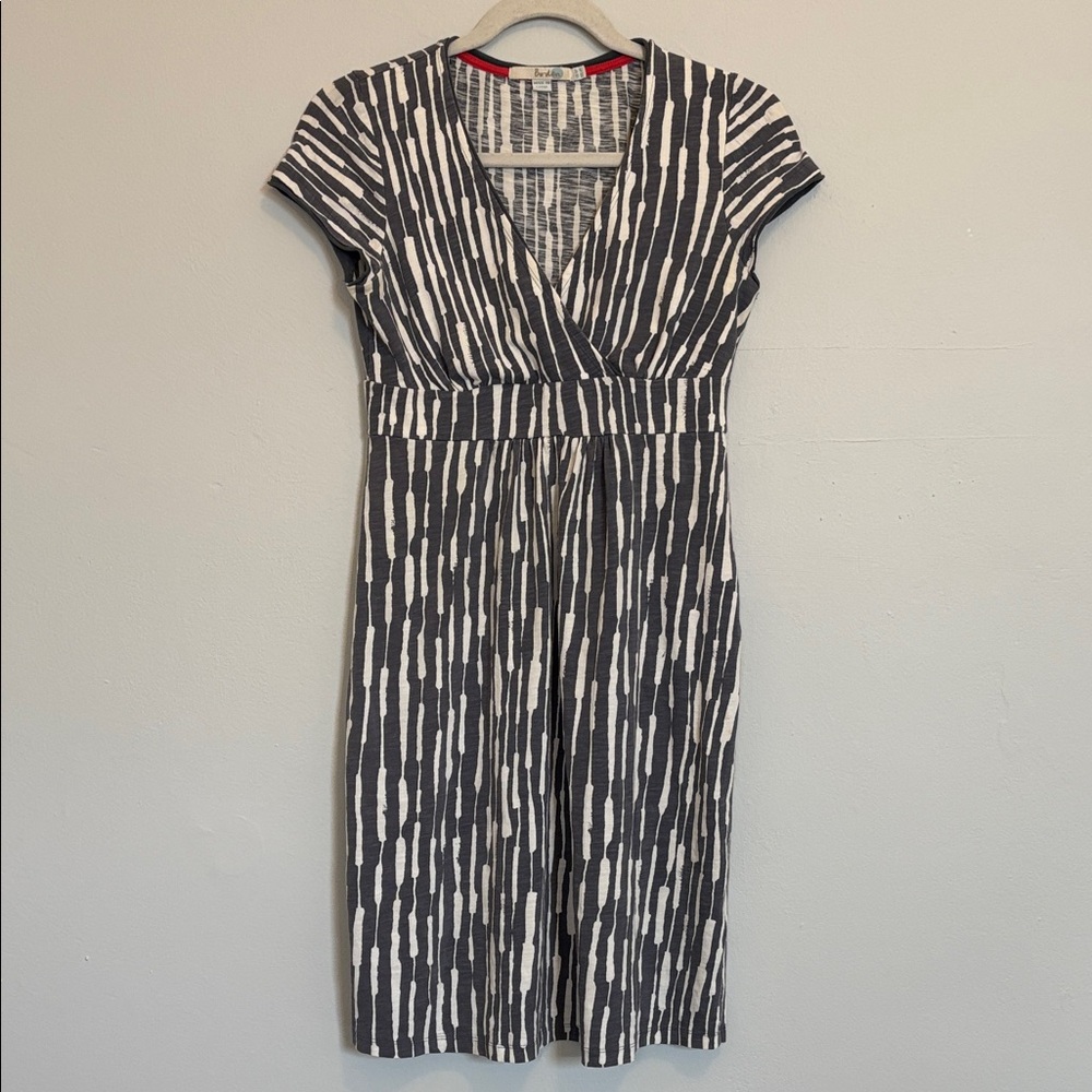 Boden White and Grey Faux Wrap Dress